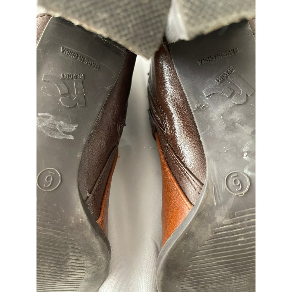 Report Patch 2-Tone Brown Strap Criss Cross Buckle Design Ankle Boots - 6 - Picture 8 of 9